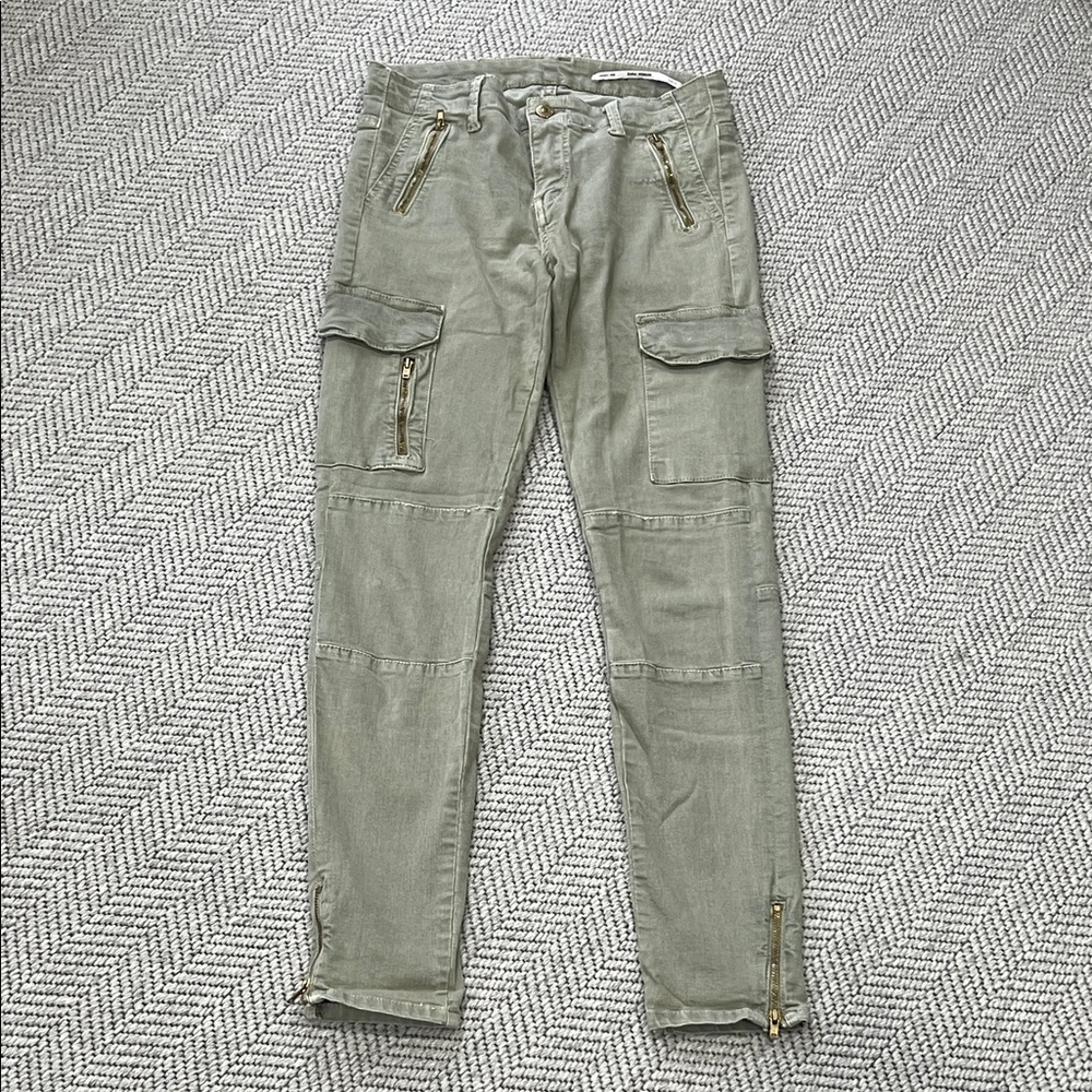 ZARA Woman Slim Fit Olive Green Cargo Jeans (flawed)